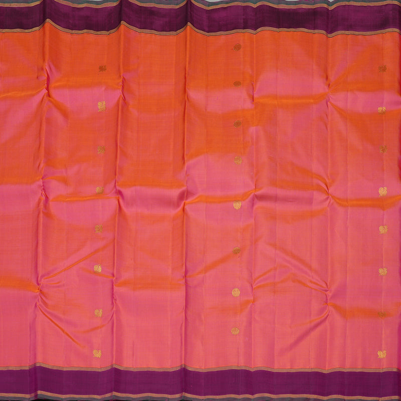 Hayagrivas Orangish Pink Handloom Kanjivaram Silk Saree with Dark Purple Border KBE59D3-1