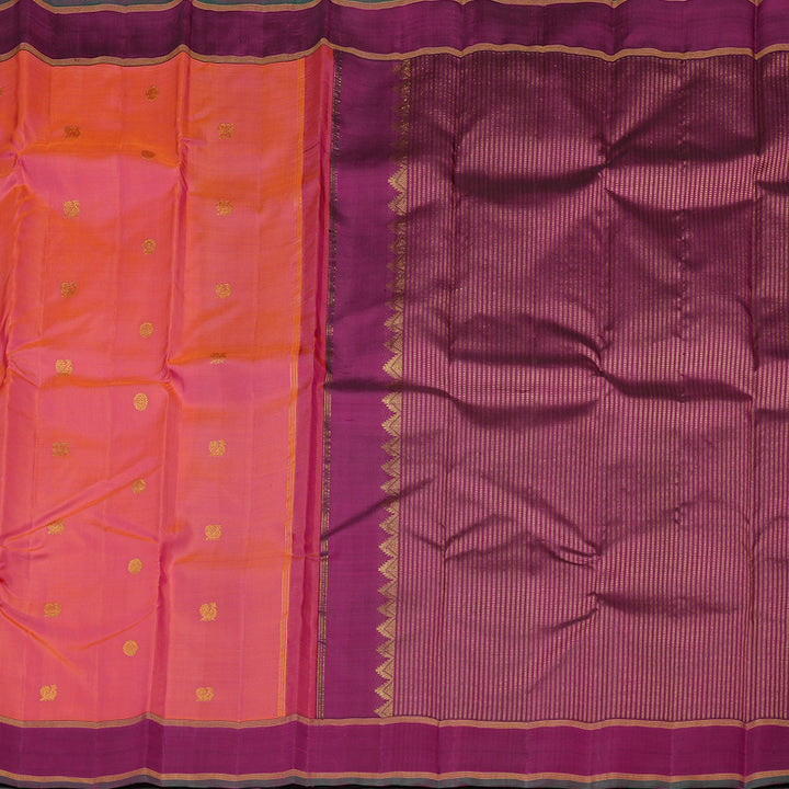 Hayagrivas Orangish Pink Handloom Kanjivaram Silk Saree with Dark Purple Border KBE59D3-1