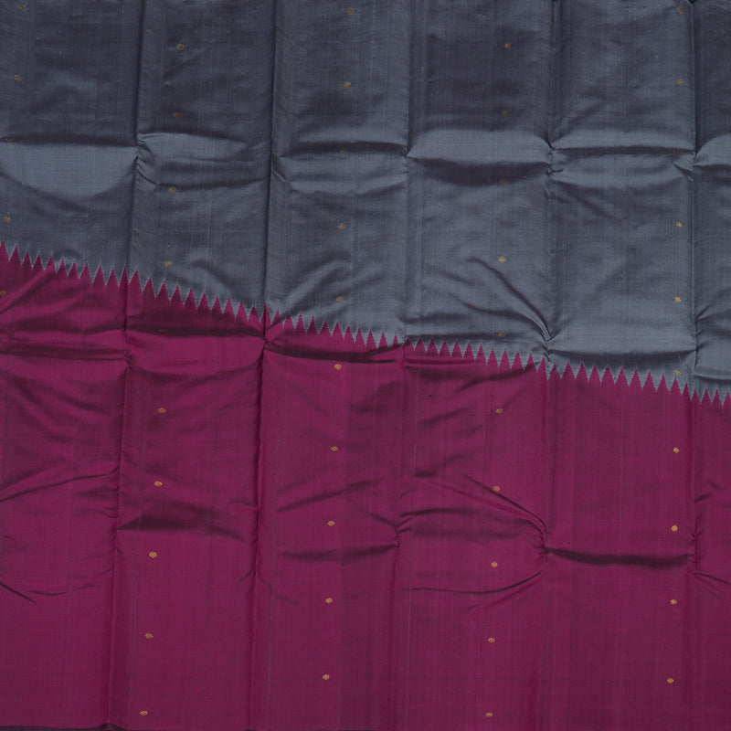 Hayagrivas Handloom Kanjivaram silk saree in sophisticated Grey with purple Temple  raising border KBE59D5-1