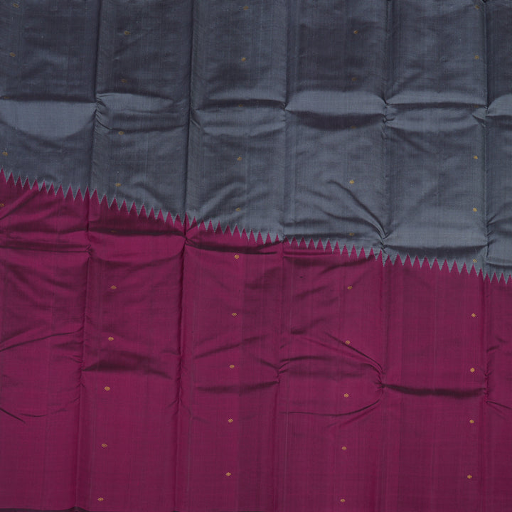 Hayagrivas Handloom Kanjivaram silk saree in sophisticated Grey with purple Temple  raising border KBE59D5-1