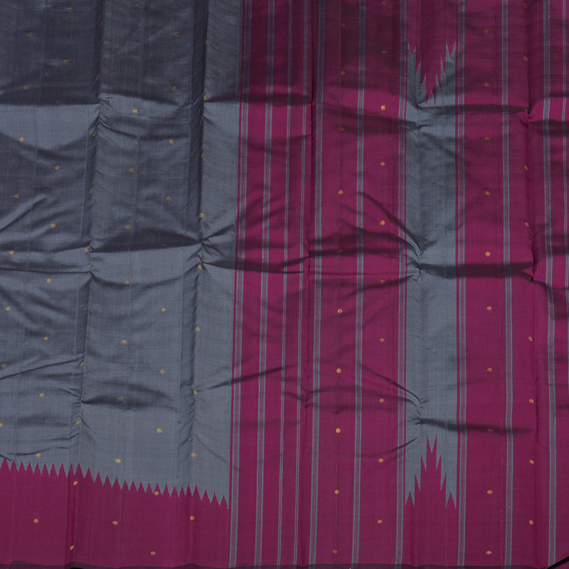 Hayagrivas Handloom Kanjivaram silk saree in sophisticated Grey with purple Temple  raising border KBE59D5-1