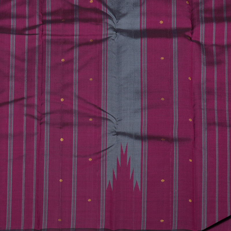 Hayagrivas Handloom Kanjivaram silk saree in sophisticated Grey with purple Temple  raising border KBE59D5-1