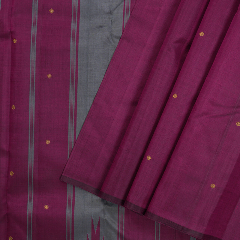 Hayagrivas Handloom Kanjivaram silk saree in sophisticated Grey with purple Temple  raising border KBE59D5-1