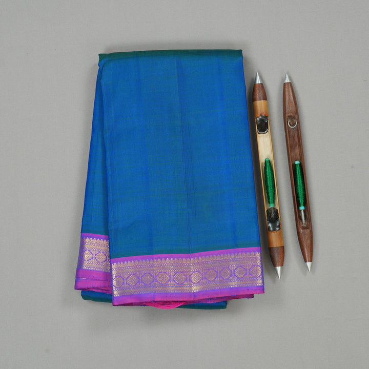 Hayagrivas Peacock Blue Handloom Kanjivaram Silk Saree with Purple Border KBE5D1-1
