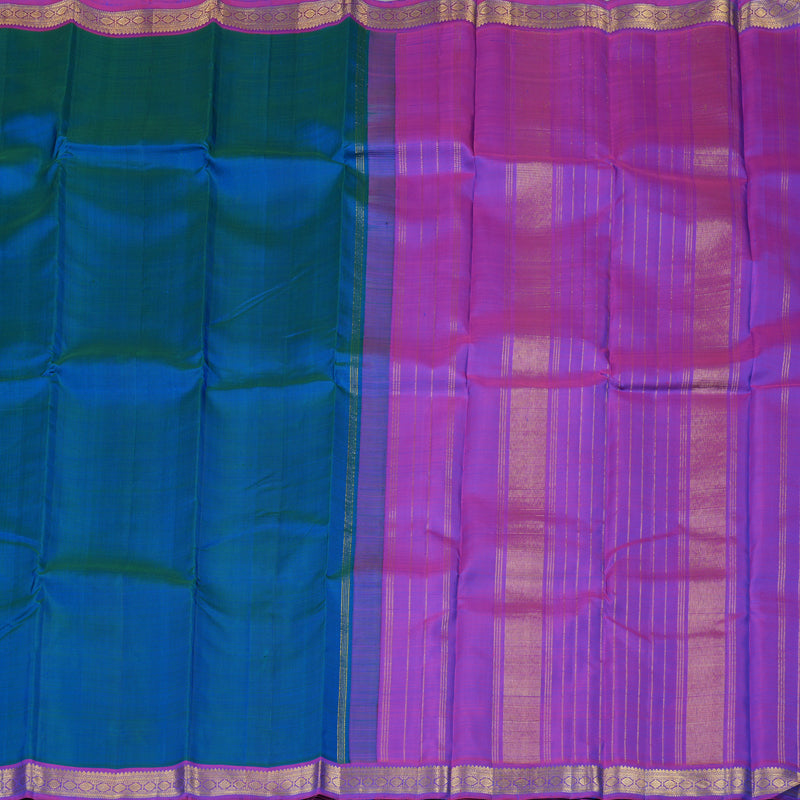 Hayagrivas Peacock Blue Handloom Kanjivaram Silk Saree with Purple Border KBE5D1-1