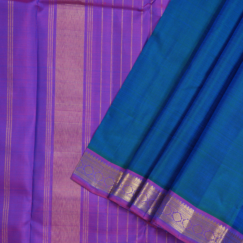Hayagrivas Peacock Blue Handloom Kanjivaram Silk Saree with Purple Border KBE5D1-1