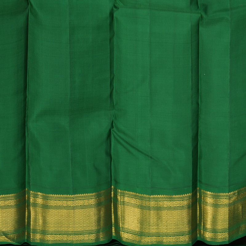 Hayagrivas Orangish Pink Handloom Kanjivaram Silk Saree with Dark Green Border KBE5D26-1
