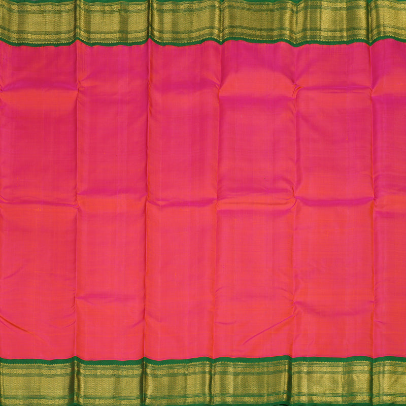 Hayagrivas Orangish Pink Handloom Kanjivaram Silk Saree with Dark Green Border KBE5D26-1