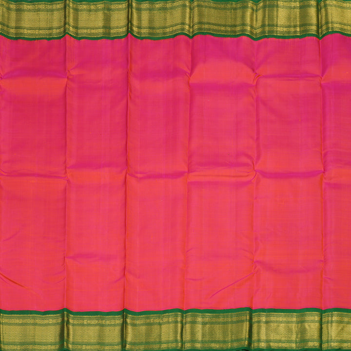 Hayagrivas Orangish Pink Handloom Kanjivaram Silk Saree with Dark Green Border KBE5D26-1