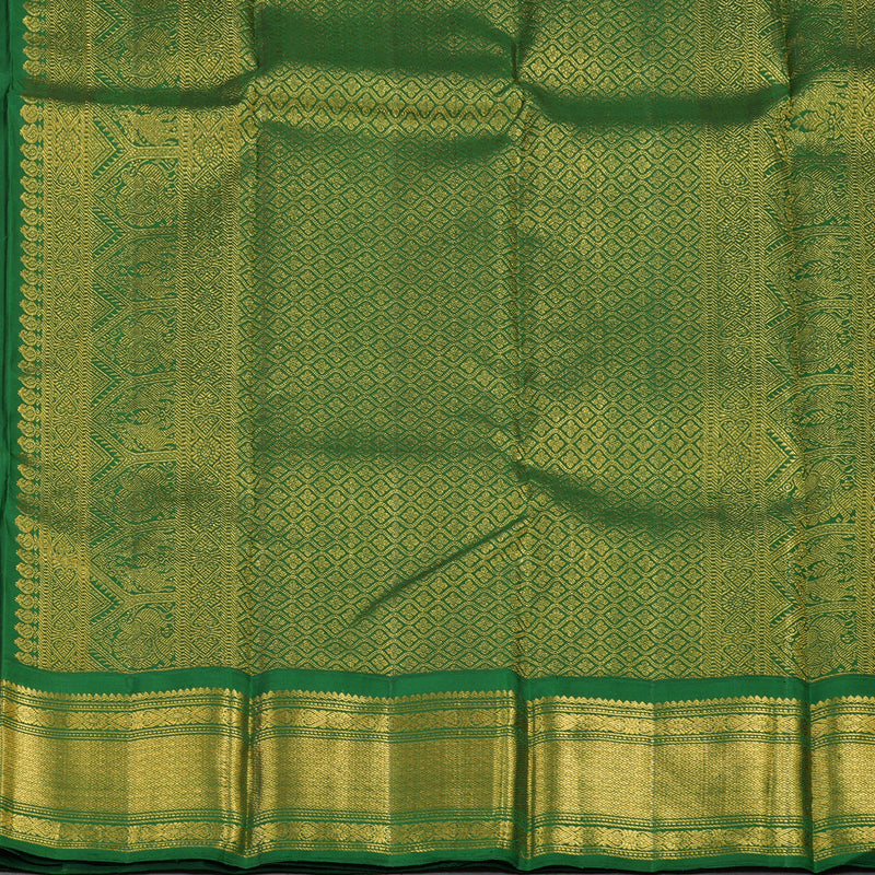 Hayagrivas Orangish Pink Handloom Kanjivaram Silk Saree with Dark Green Border KBE5D26-1