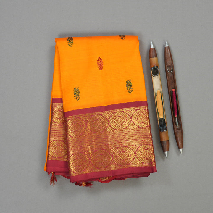 Hayagrivas Korvai Kanjivaram Silk Saree in Mango Orange with Maroon contrast KBE600F7-1