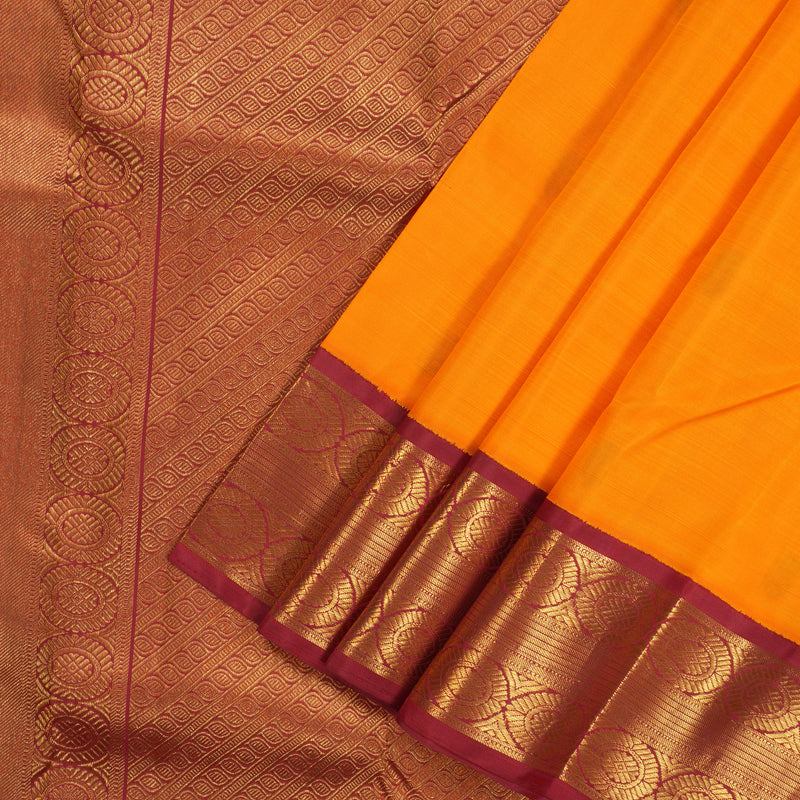 Hayagrivas Korvai Kanjivaram Silk Saree in Mango Orange with Maroon contrast KBE600F7-1