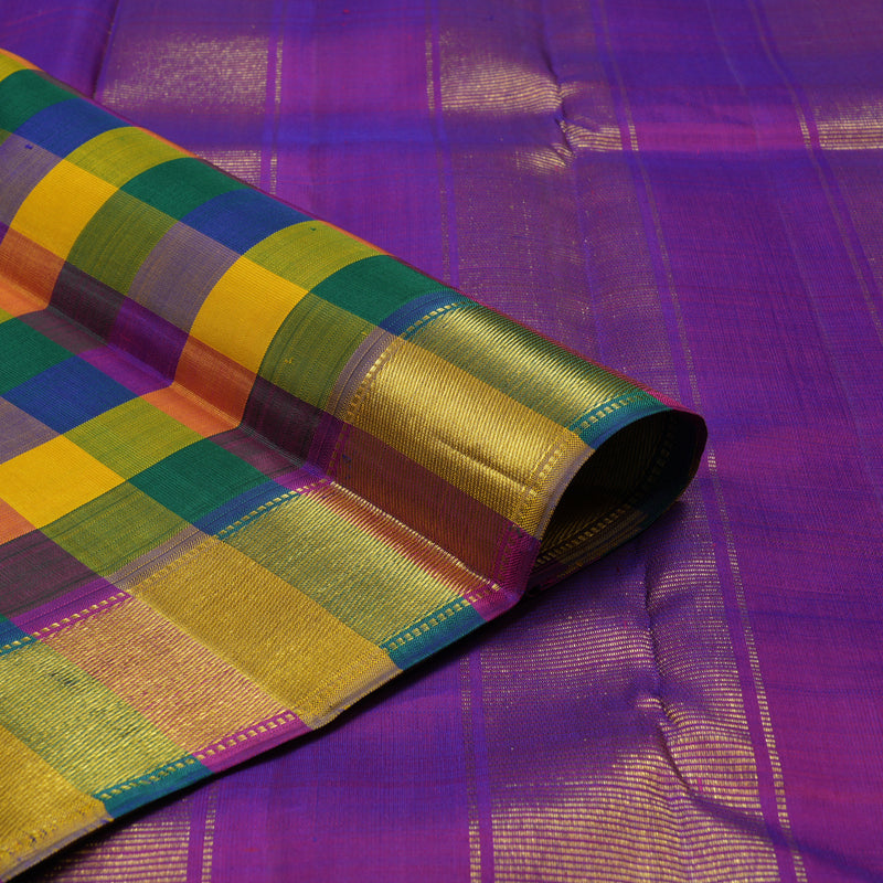 Hayagrivas Handloom Multicolour Checks Kanjivaram Silk Saree with Multicolour border KBE601F2-2
