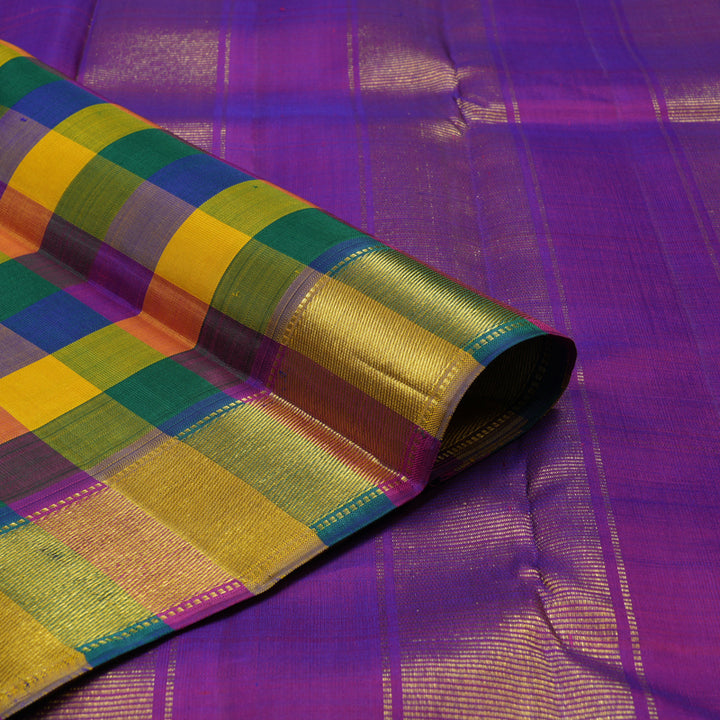 Hayagrivas Handloom Multicolour Checks Kanjivaram Silk Saree with Multicolour border KBE601F2-2