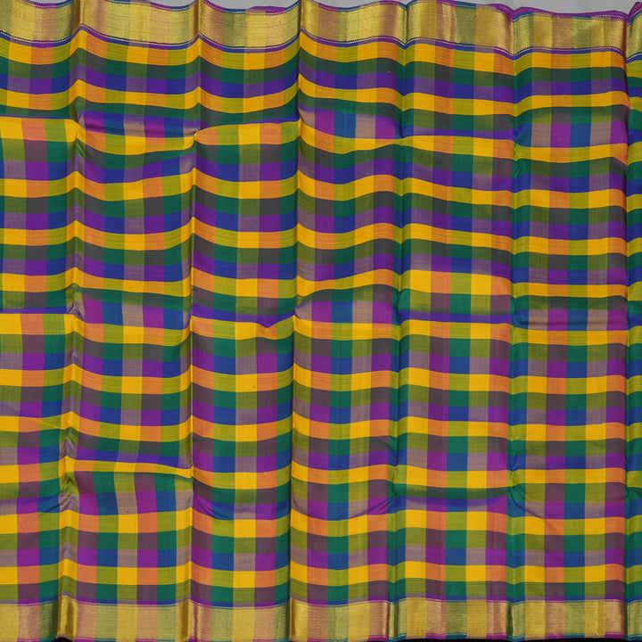 Hayagrivas Handloom Multicolour Checks Kanjivaram Silk Saree with Multicolour border KBE601F2-2