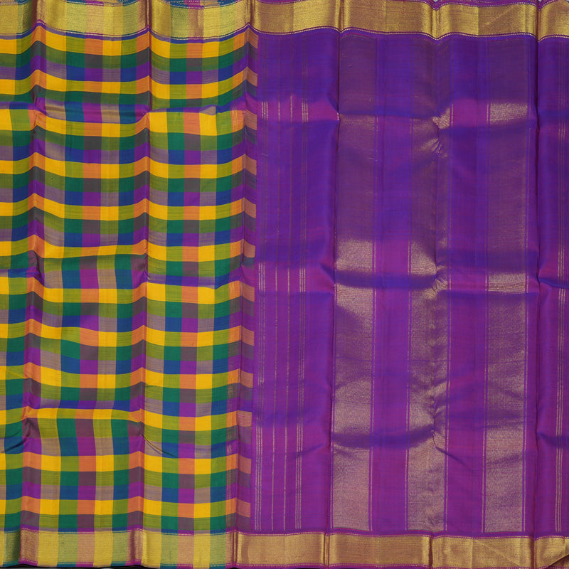 Hayagrivas Handloom Multicolour Checks Kanjivaram Silk Saree with Multicolour border KBE601F2-2