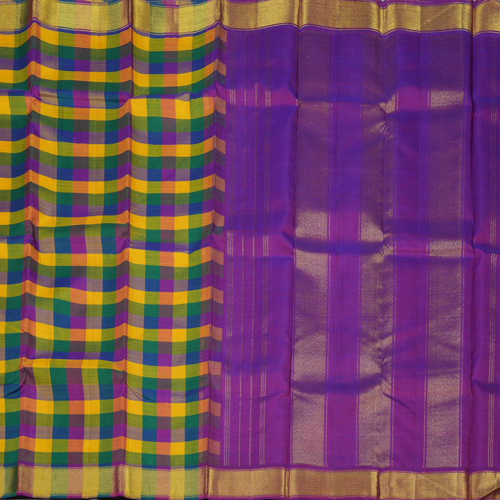 Hayagrivas Handloom Multicolour Checks Kanjivaram Silk Saree with Multicolour border KBE601F2-2