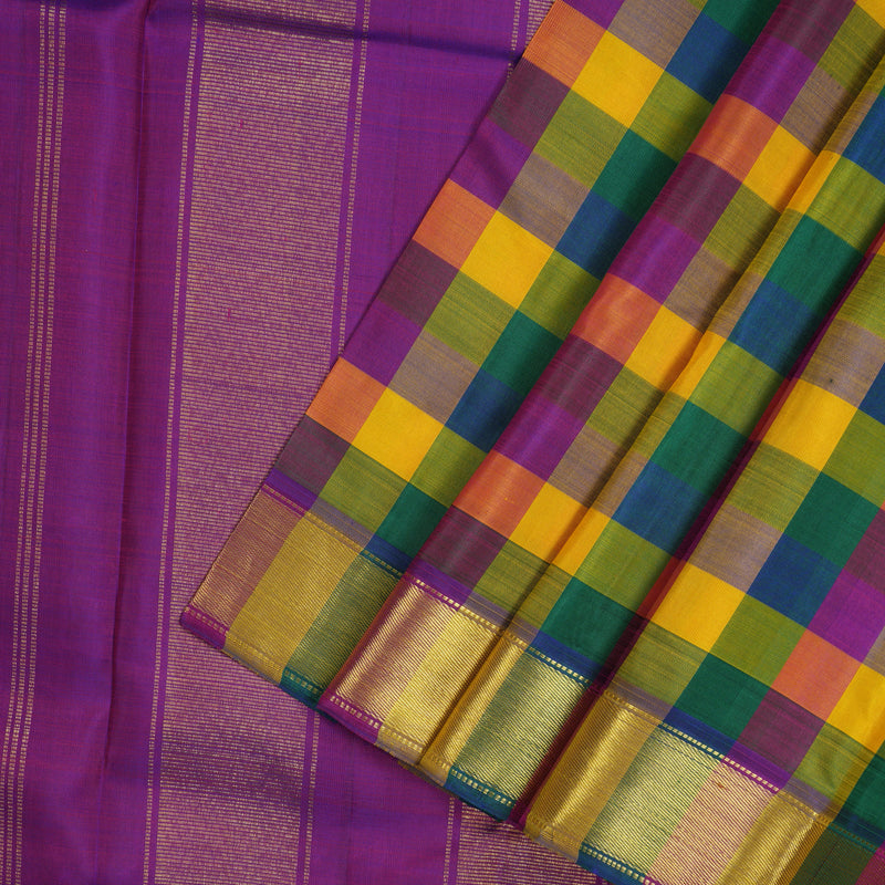 Hayagrivas Handloom Multicolour Checks Kanjivaram Silk Saree with Multicolour border KBE601F2-2