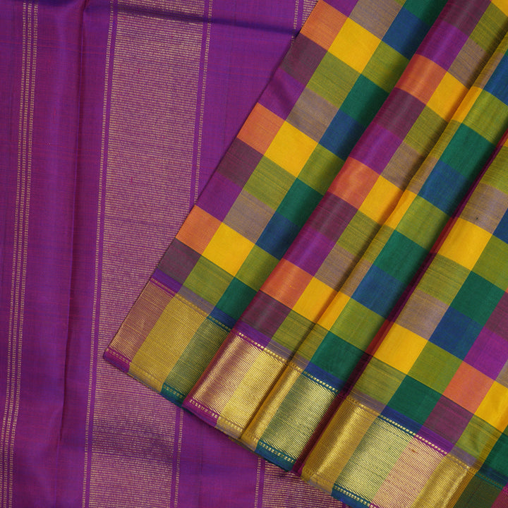 Hayagrivas Handloom Multicolour Checks Kanjivaram Silk Saree with Multicolour border KBE601F2-2