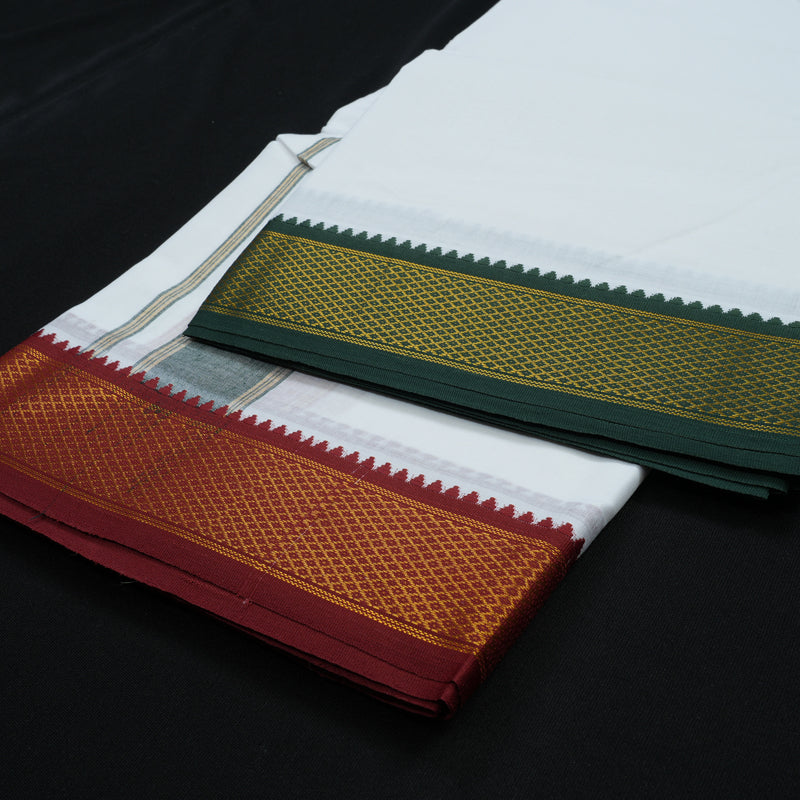 Hayagrivas 10*6 Cotton Dhoti with Ganga Jamuna border KBE605F8-1