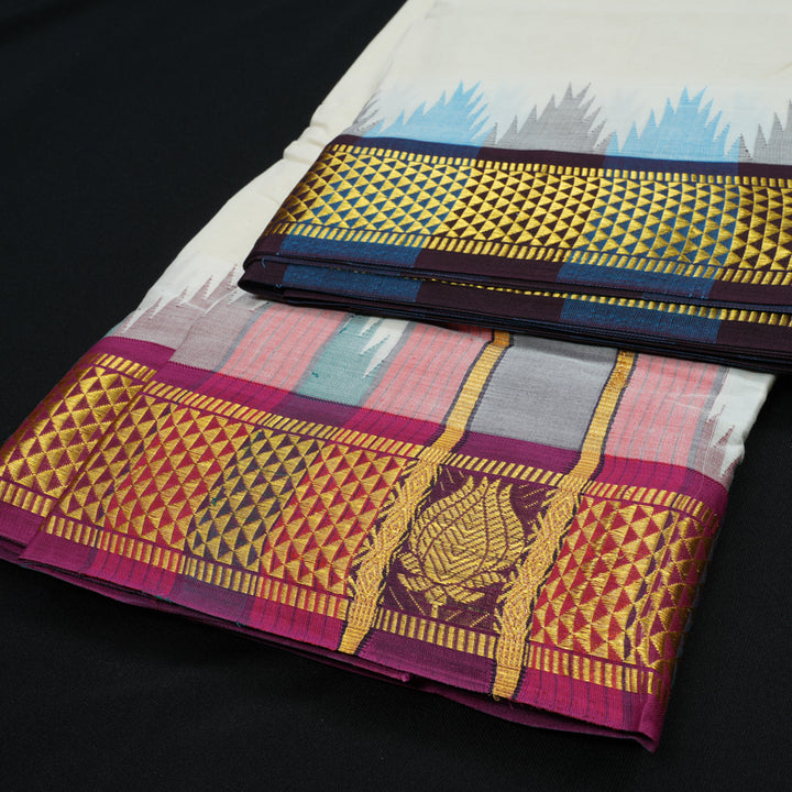 Hayagrivas Handloom 10*6 Pure Cotton Dhoti 4 Inch KBE608F2-1