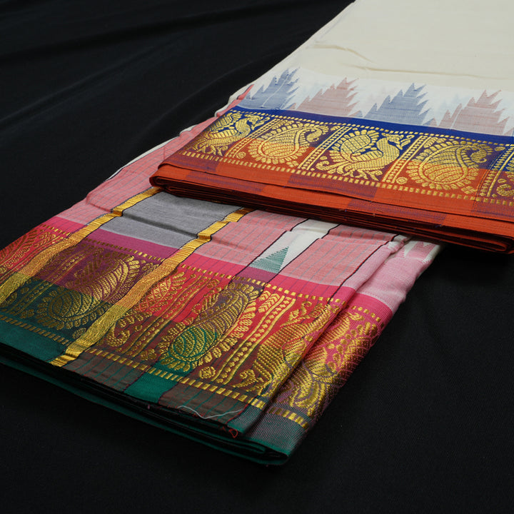 Hayagrivas Handloom 10*6 Cotton Dhoti with Temple border KBE608F2-1