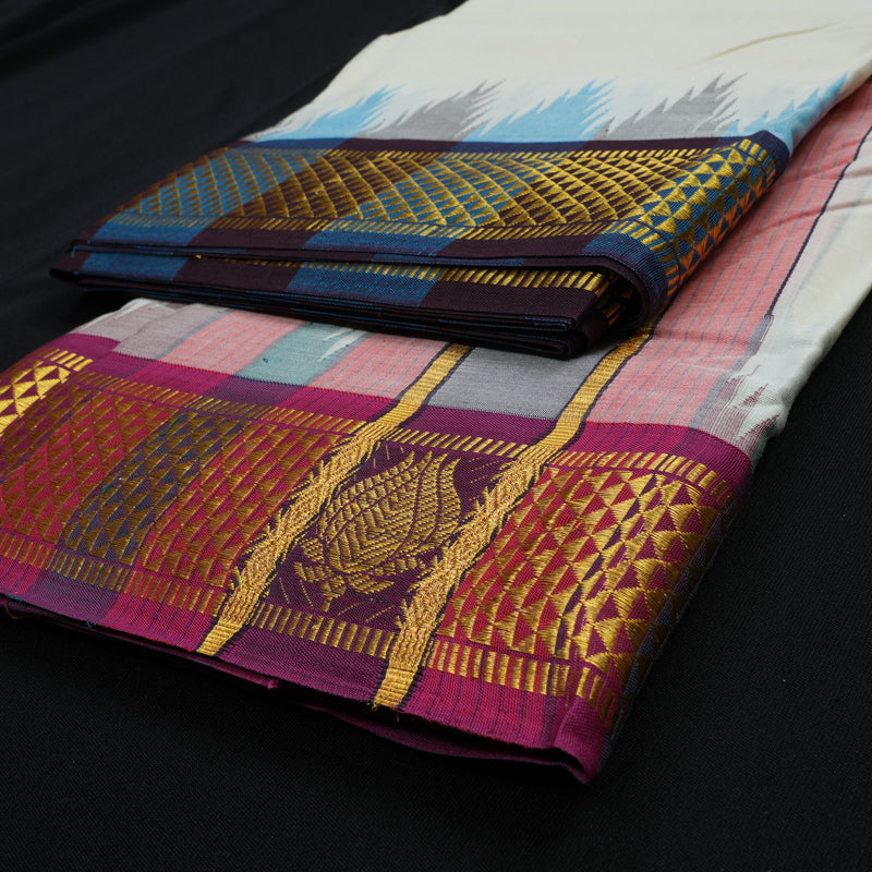 Hayagrivas Handloom 10*6 Pure Cotton Dhoti KBE608F2-1