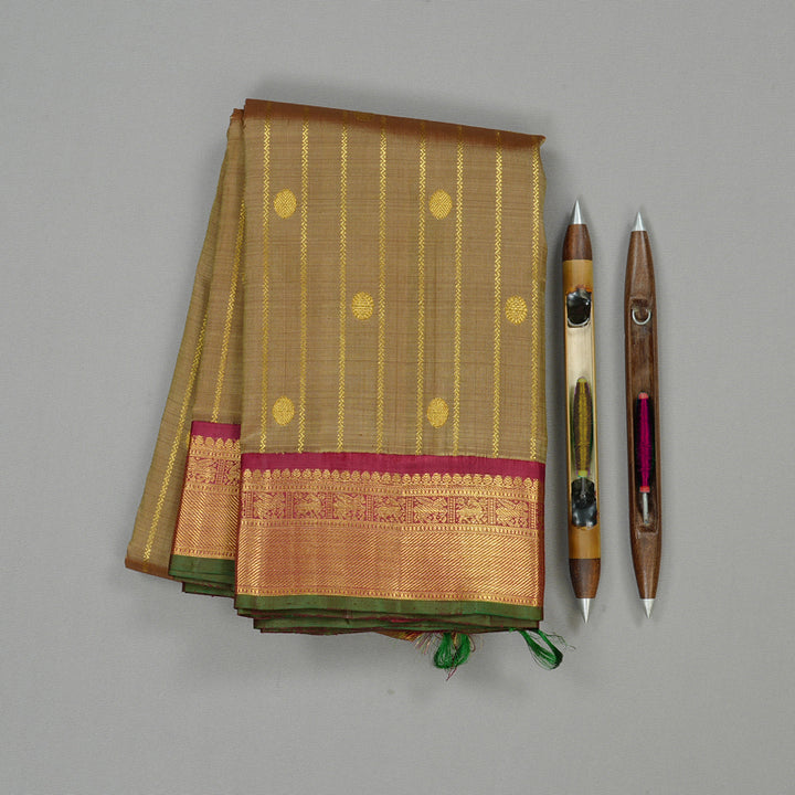 Hayagrivas Handloom Kanjivaram Silk Saree in Earthy Sand Brown KBE60D6-2