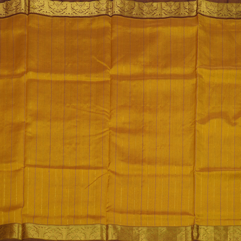 Hayagrivas Handloom Golden Shade Ten Yards Kanjivaram Silk Cotton Saree with Deep Brown Border KBE614F3-1