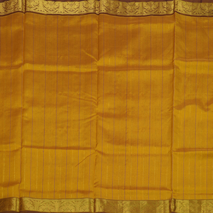 Hayagrivas Handloom Golden Shade Ten Yards Kanjivaram Silk Cotton Saree with Deep Brown Border KBE614F3-1