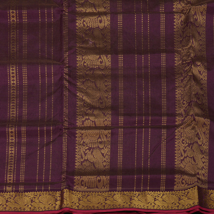 Hayagrivas Handloom Wine Purple Ten Yards Kanjivaram Silk Cotton Saree KBE614F9-3