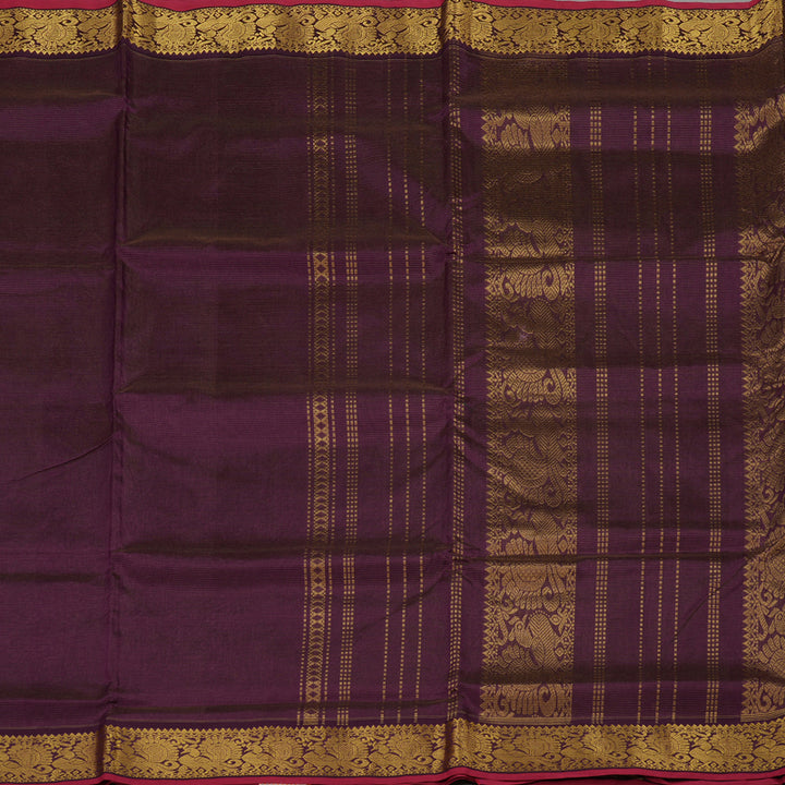 Hayagrivas Handloom Wine Purple Ten Yards Kanjivaram Silk Cotton Saree KBE614F9-3