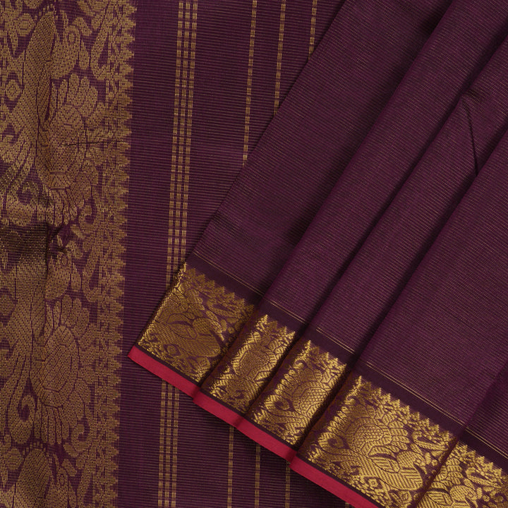 Hayagrivas Handloom Wine Purple Ten Yards Kanjivaram Silk Cotton Saree KBE614F9-3