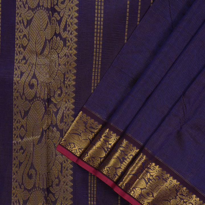 Hayagrivas Handloom Deep Violet Ten Yards Kanjivaram Silk Cotton Saree KBE614F9-7