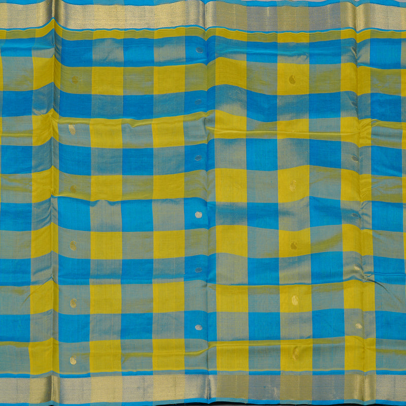 Hayagrivas Handloom Pure Silk Cotton Saree in Vibrant Sky Blue with Lemon Yellow Checks KBE61D4-11