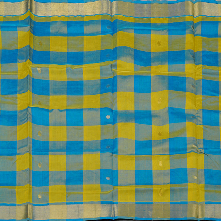 Hayagrivas Handloom Pure Silk Cotton Saree in Vibrant Sky Blue with Lemon Yellow Checks KBE61D4-11