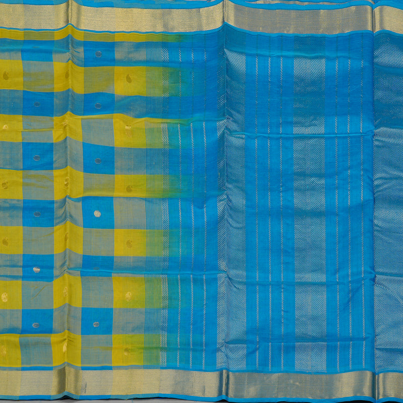 Hayagrivas Handloom Pure Silk Cotton Saree in Vibrant Sky Blue with Lemon Yellow Checks KBE61D4-11