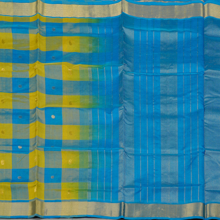 Hayagrivas Handloom Pure Silk Cotton Saree in Vibrant Sky Blue with Lemon Yellow Checks KBE61D4-11