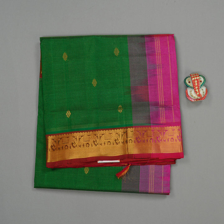 Hayagrivas Handloom Silk Cotton Saree in Enchanted Dark Green KBE61D8-6