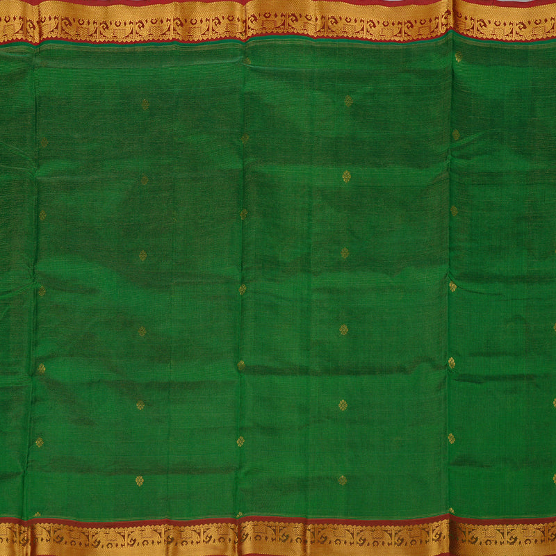 Hayagrivas Handloom Silk Cotton Saree in Enchanted Dark Green KBE61D8-6