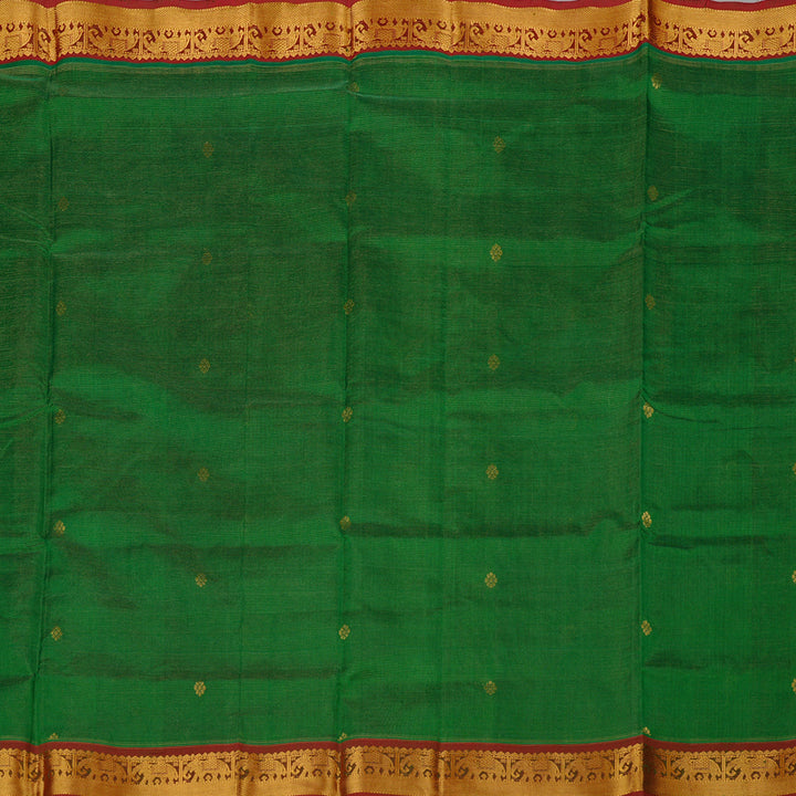 Hayagrivas Handloom Silk Cotton Saree in Enchanted Dark Green KBE61D8-6