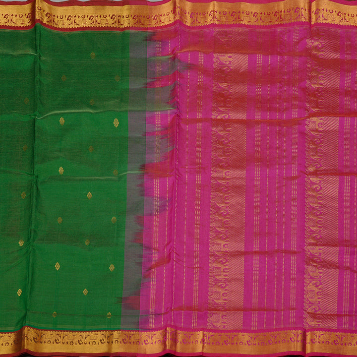 Hayagrivas Handloom Silk Cotton Saree in Enchanted Dark Green KBE61D8-6