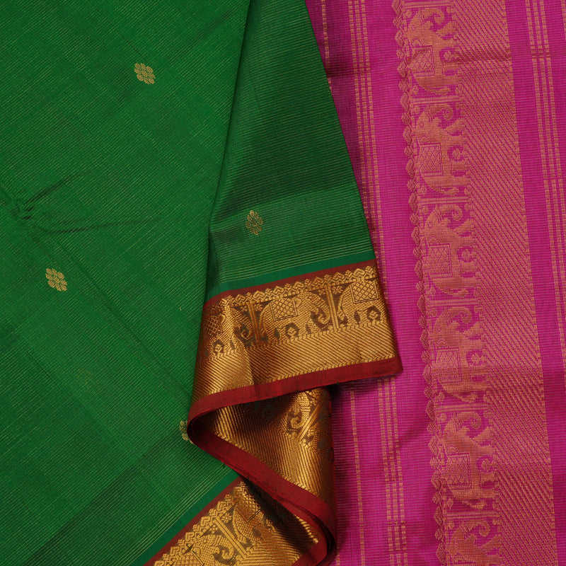 Hayagrivas Handloom Silk Cotton Saree in Enchanted Dark Green KBE61D8-6