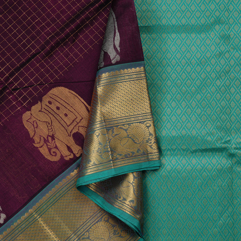 Hayagrivas Handloom Pure Silk Cotton Saree in Timeless Dark Purple KBE61D9-11