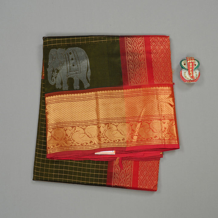Hayagrivas Handloom Silk Cotton Saree in Divine Mehendi Green KBE61D9-3