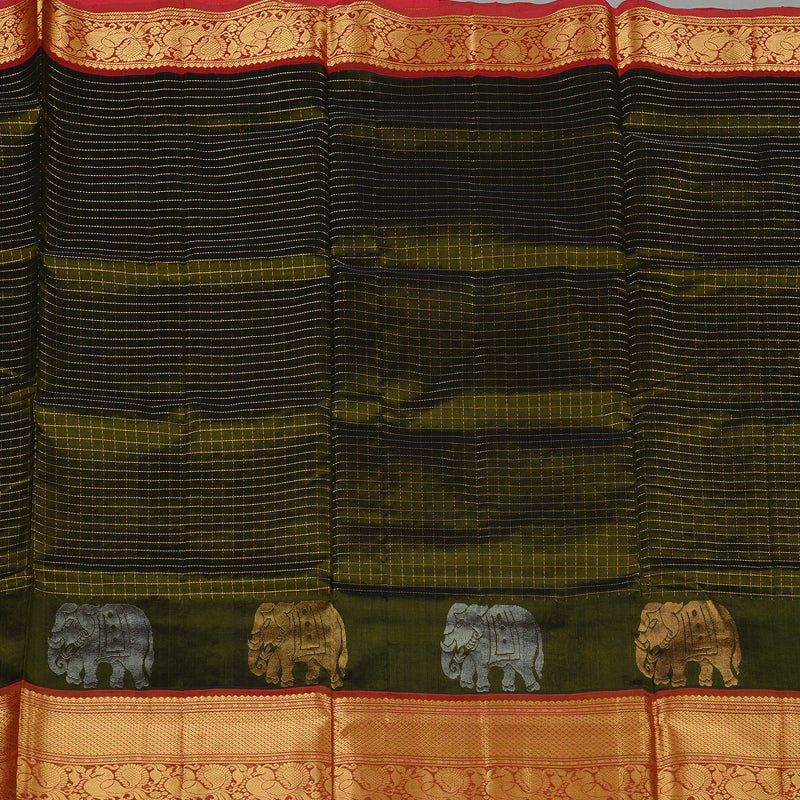 Hayagrivas Handloom Silk Cotton Saree in Divine Mehendi Green KBE61D9-3