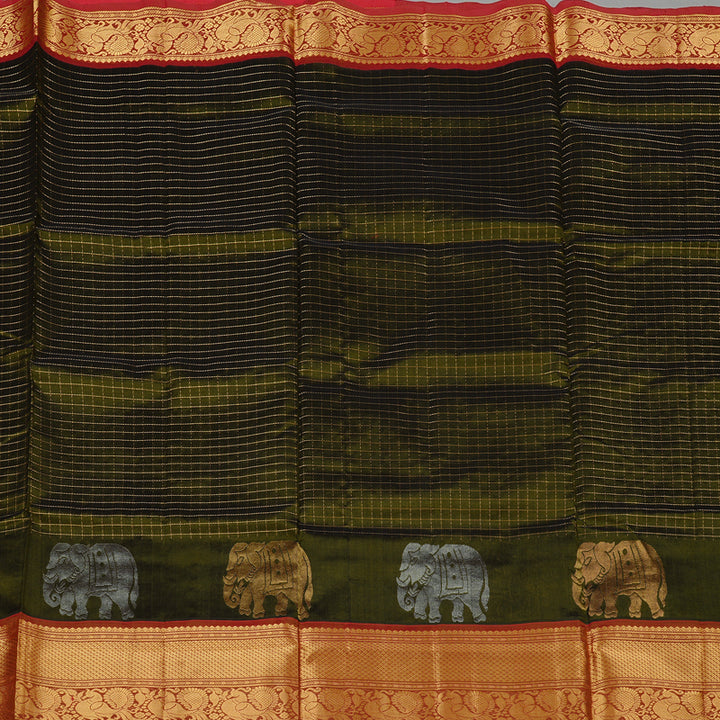 Hayagrivas Handloom Silk Cotton Saree in Divine Mehendi Green KBE61D9-3