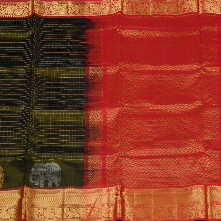 Hayagrivas Handloom Silk Cotton Saree in Divine Mehendi Green KBE61D9-3