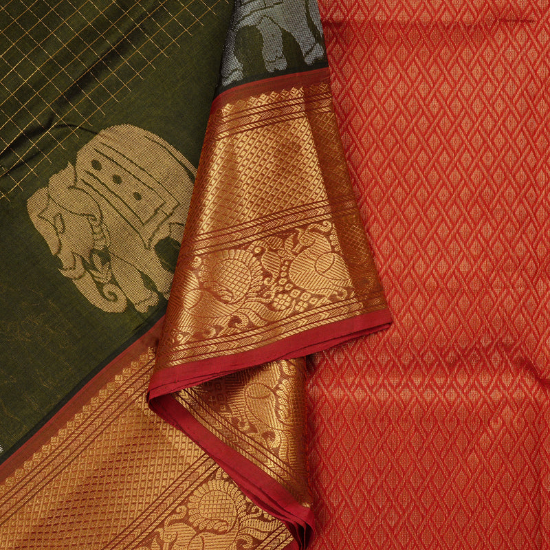 Hayagrivas Handloom Silk Cotton Saree in Divine Mehendi Green KBE61D9-3