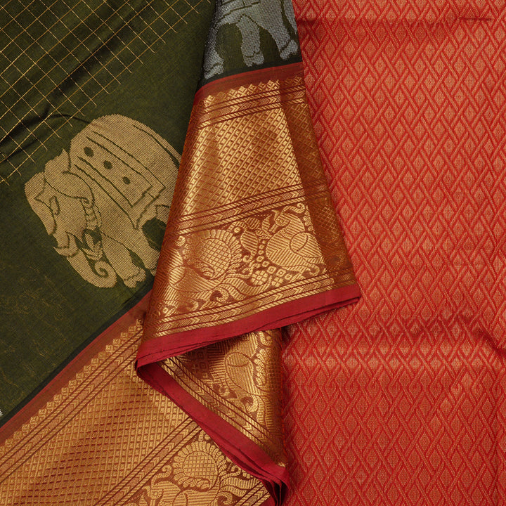 Hayagrivas Handloom Silk Cotton Saree in Divine Mehendi Green KBE61D9-3
